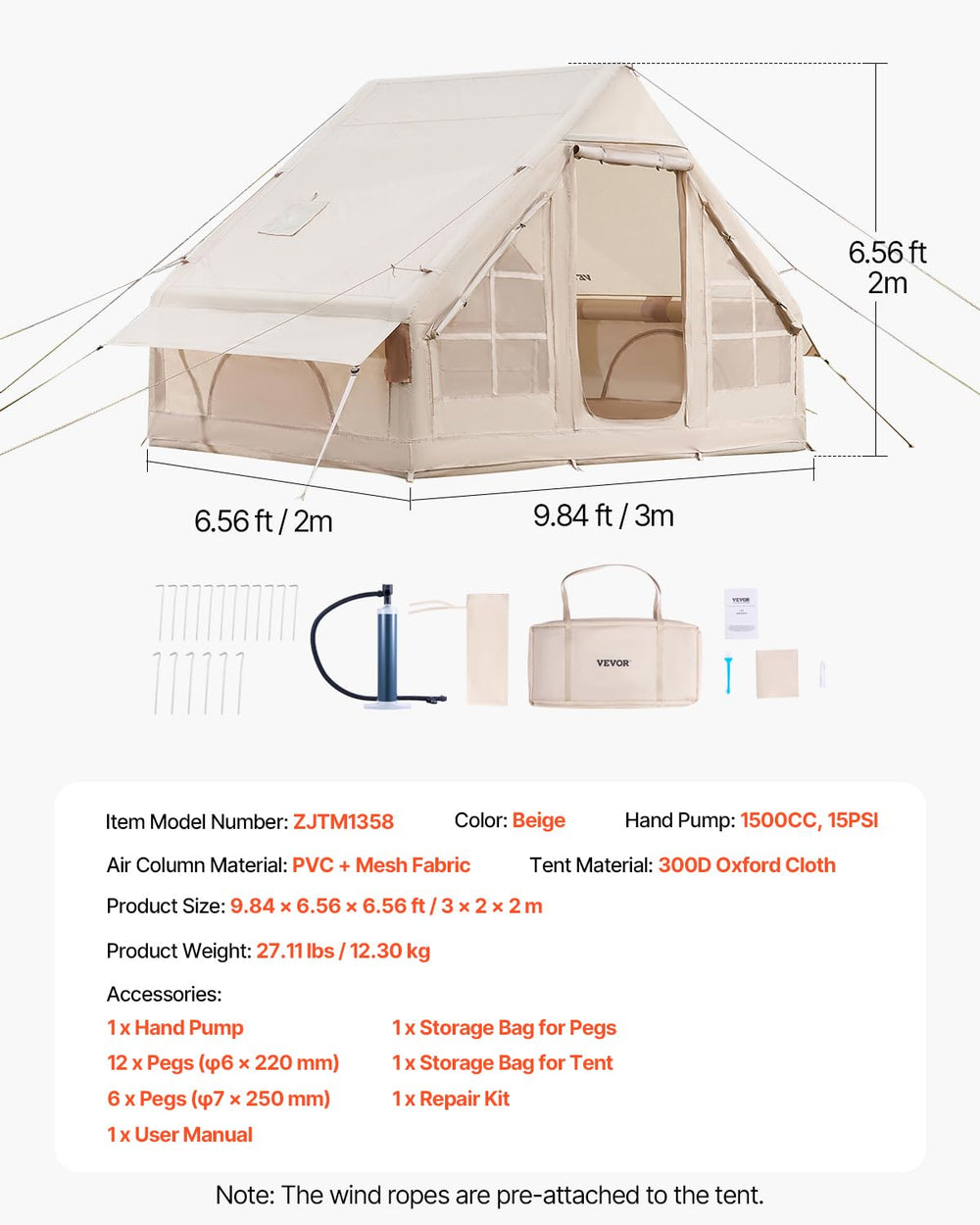 VEVOR tent folds compactly into included storage bag for travel