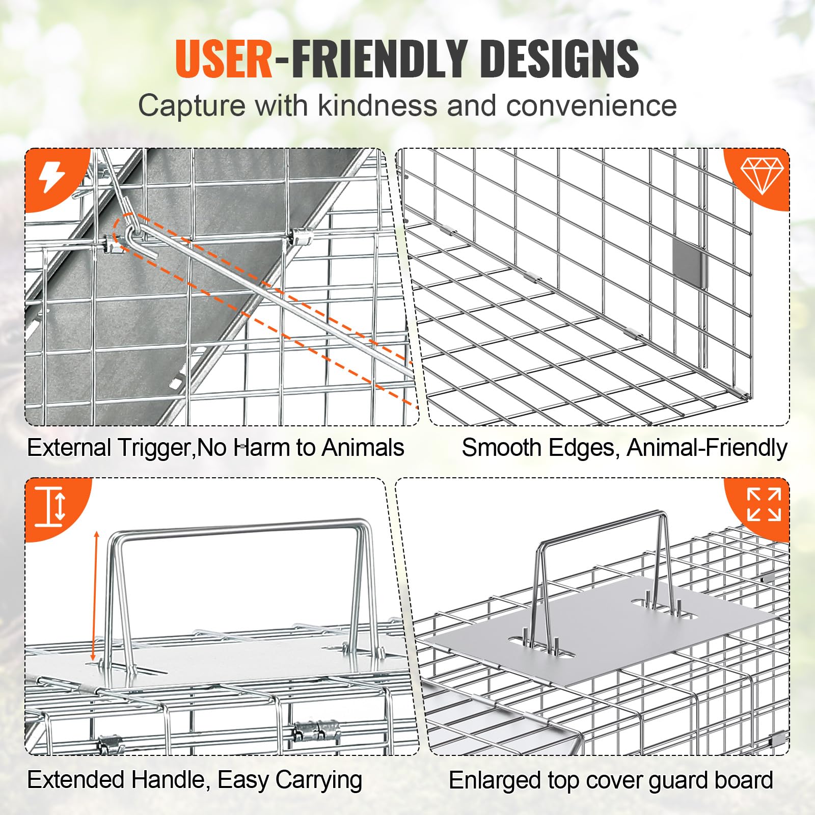 VEVOR Live Animal Cage Trap open state illustrating folding design and space inside
