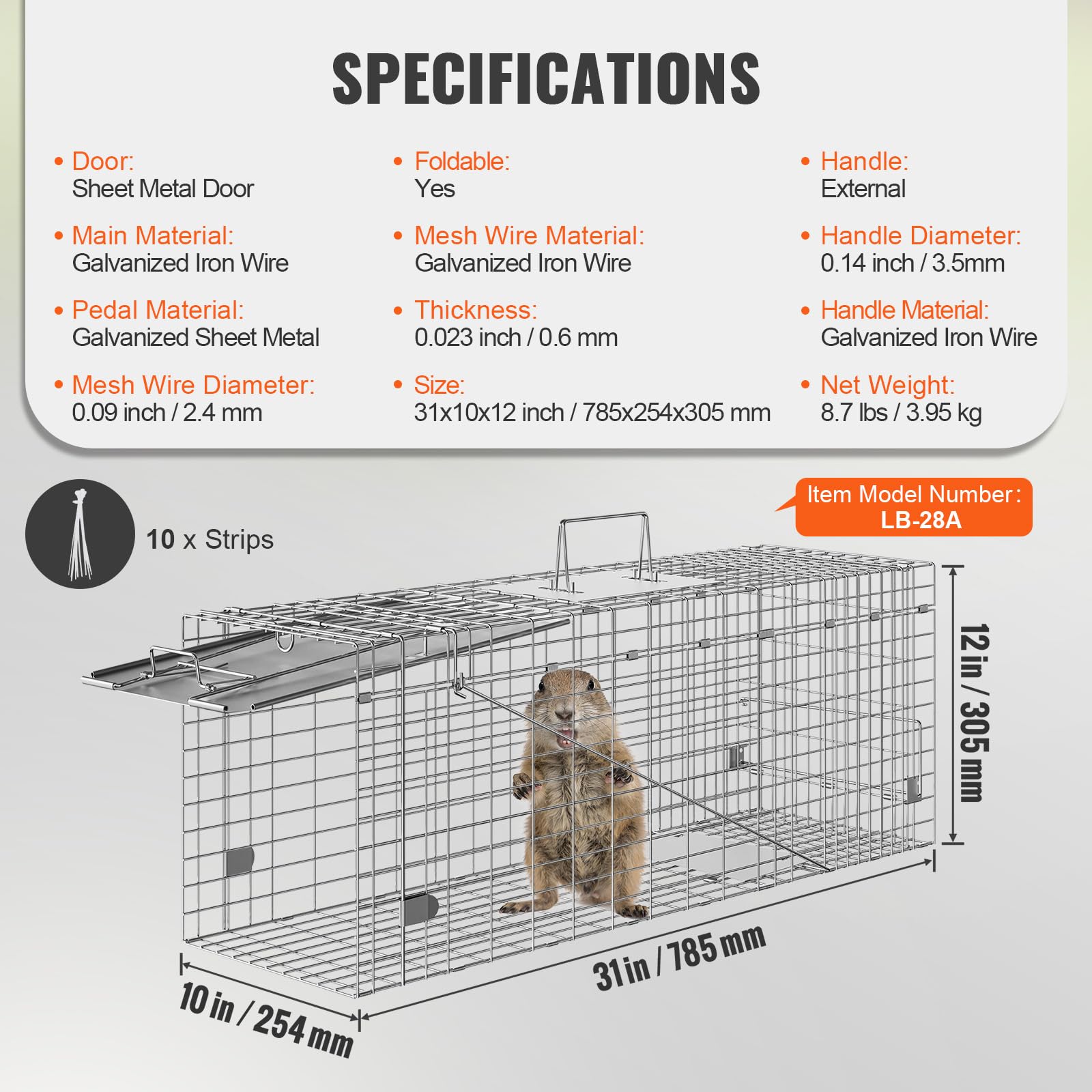 VEVOR Live Animal Cage Trap thick wires demonstrate durability and strength