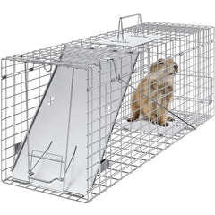 VEVOR live animal cage trap showing 31x10x12 dimensions