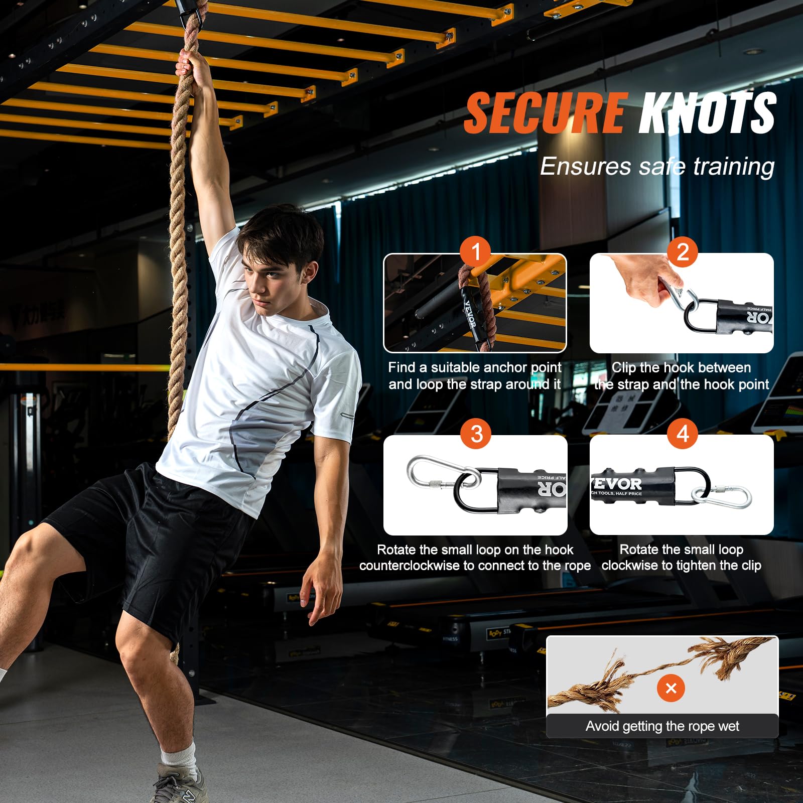 VEVOR rope with metal hooks for quick attachment to fixed points