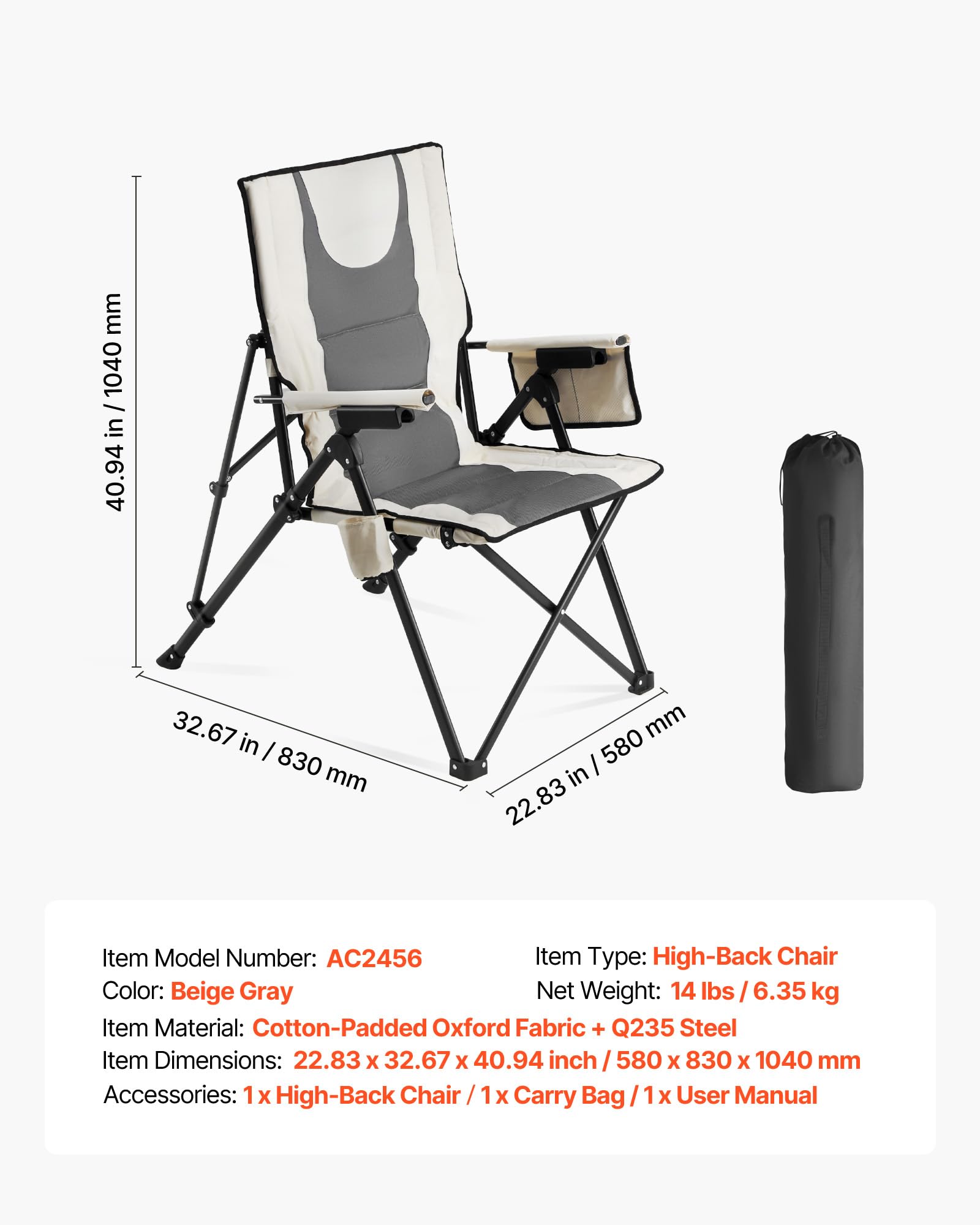VEVOR lawn chair is portable for travel and sports events