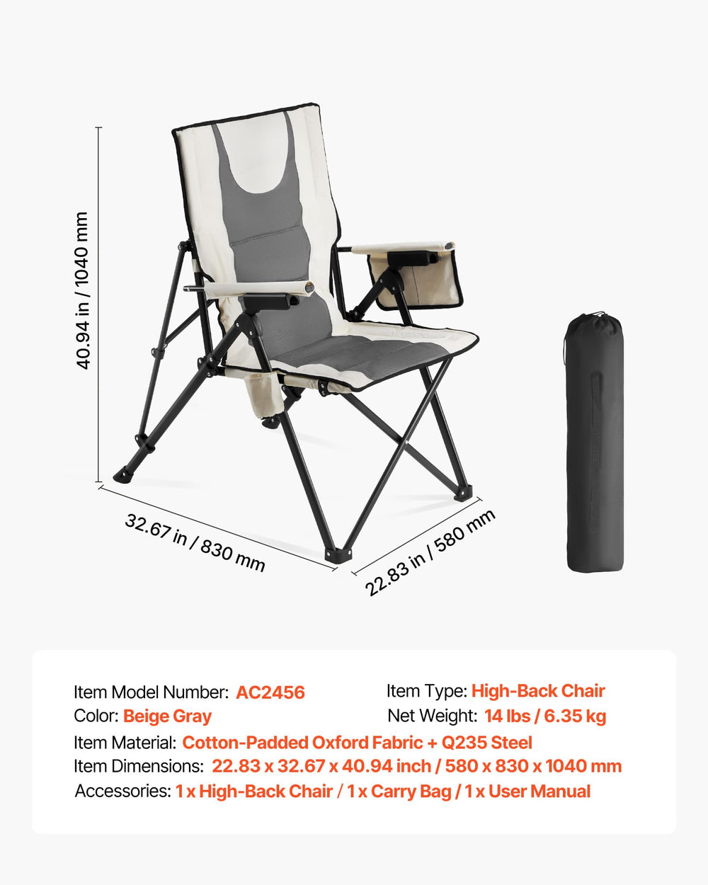 VEVOR lawn chair is portable for travel and sports events