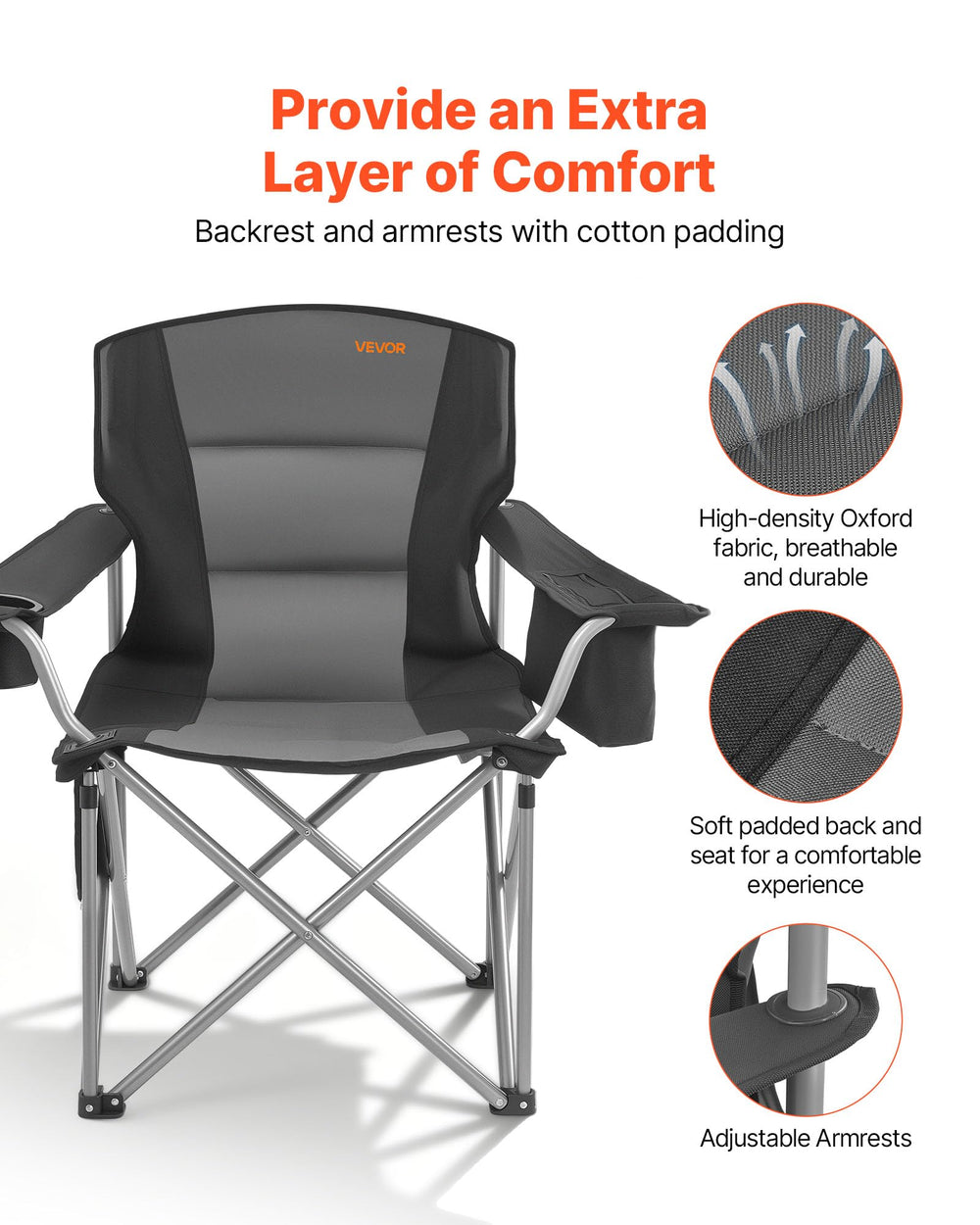 VEVOR oversized camping chair 600D fabric emphasizes durability