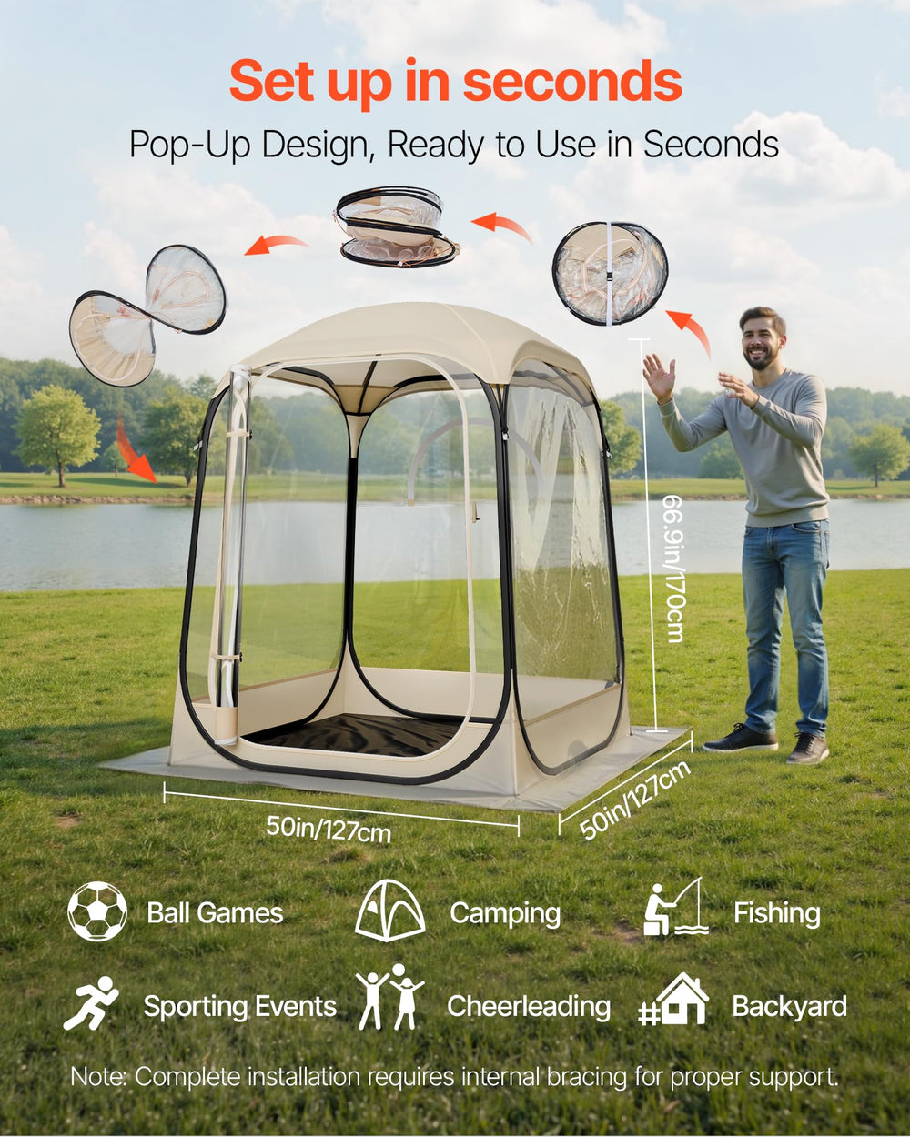 VEVOR pop-up sports tent clear 540-degree view for unobstructed action.