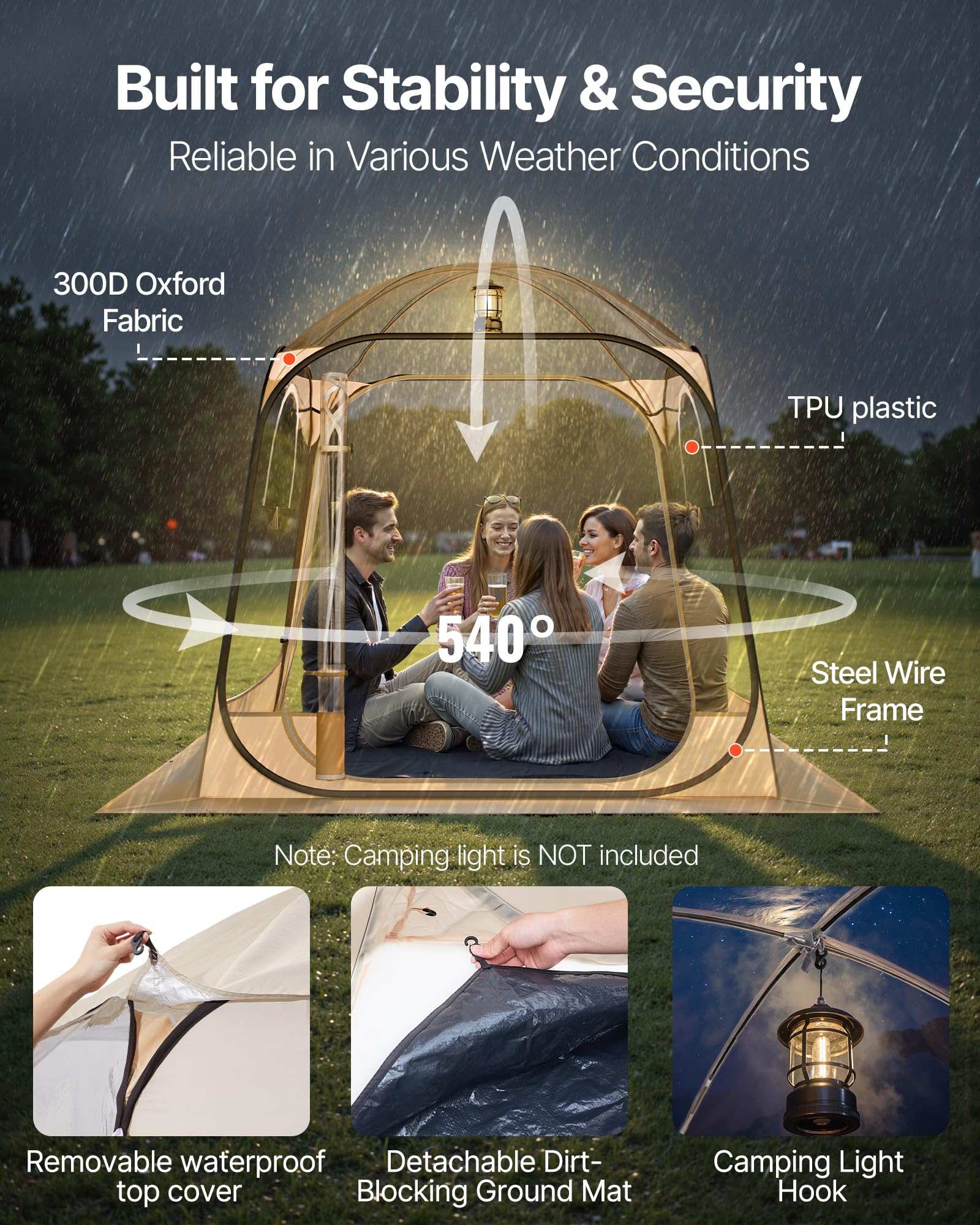 VEVOR Pop Up Sports Tent roll-up windows for airflow and privacy.