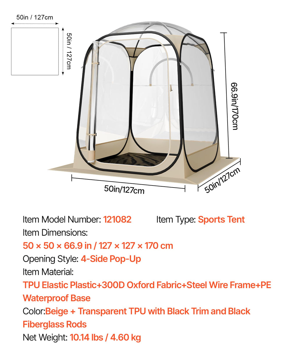 VEVOR pop-up sports tent sturdy frame resists wind and UV.