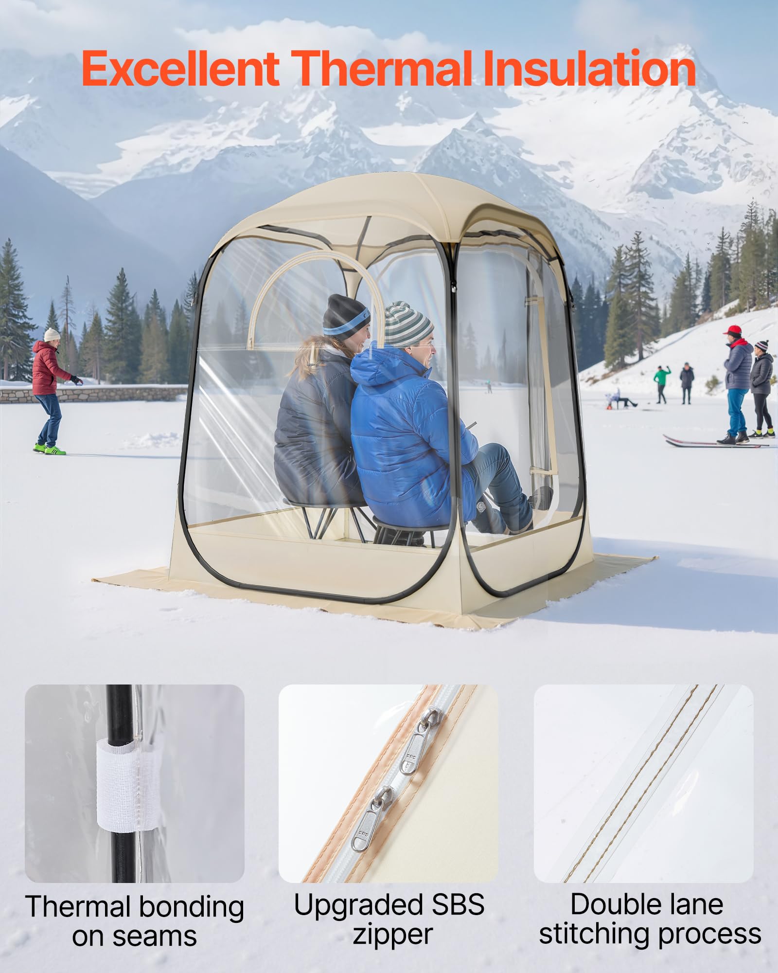 VEVOR pop-up sports tent weatherproof shell protects from wind and rain.
