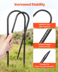 VEVOR rebar stake with 60-degree chisel tip facilitates penetration into rocky soil.