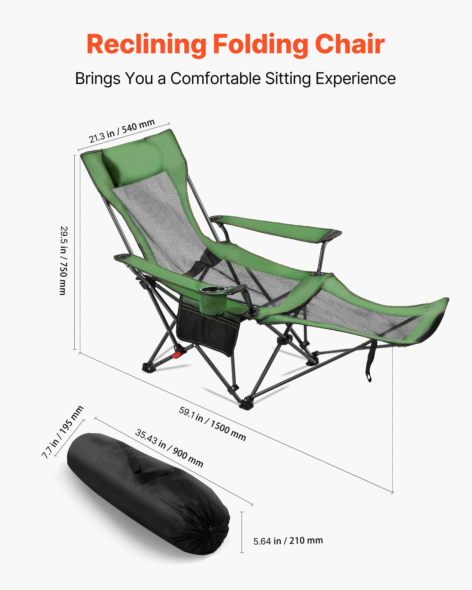 VEVOR reclining chair backrest adjusted to four angles for personalized comfort.