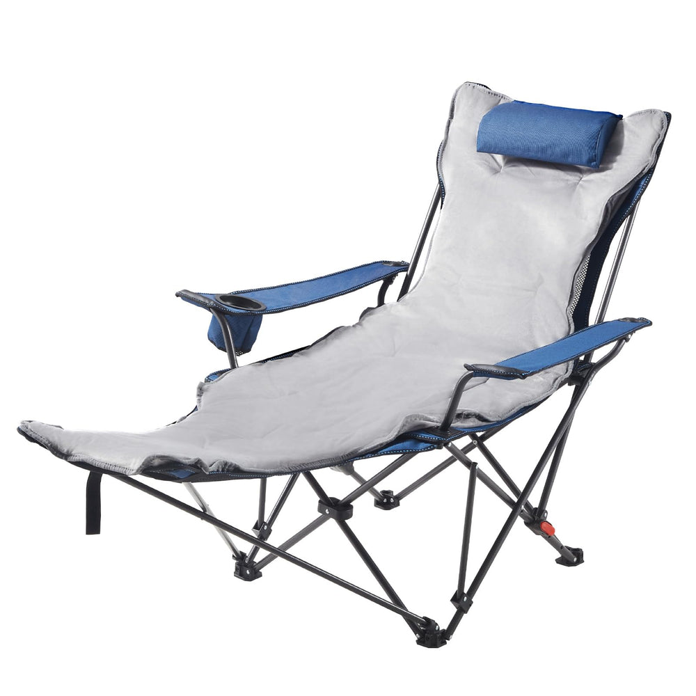 VEVOR reclining camping chair blue color complements outdoors.
