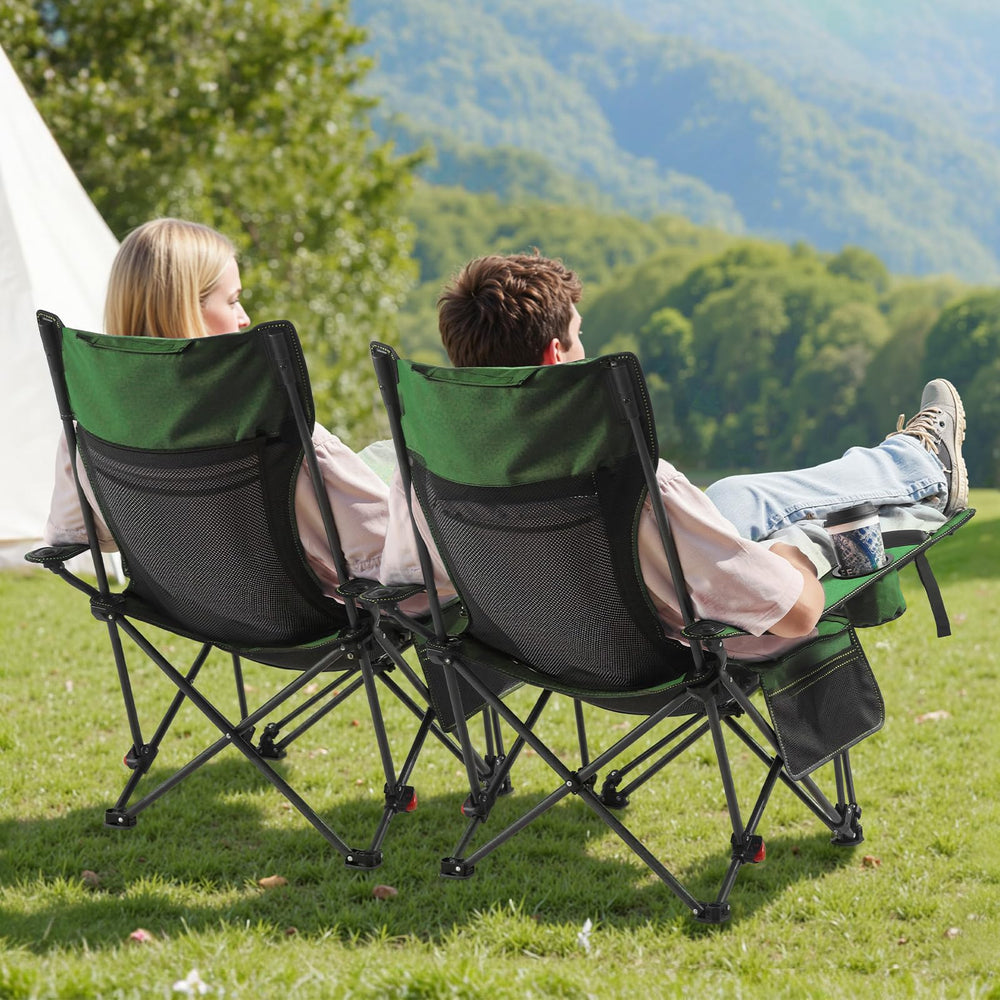 VEVOR reclining camping chair showing cup holder for beverages within reach during outdoors.
