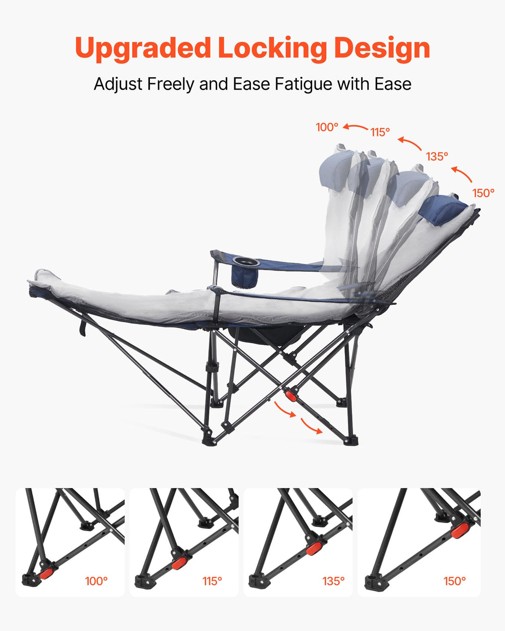 VEVOR reclining camping chair folding design for quick packing.
