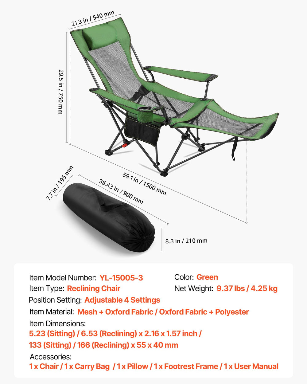 VEVOR detachable foot rest allows switching between seating modes.