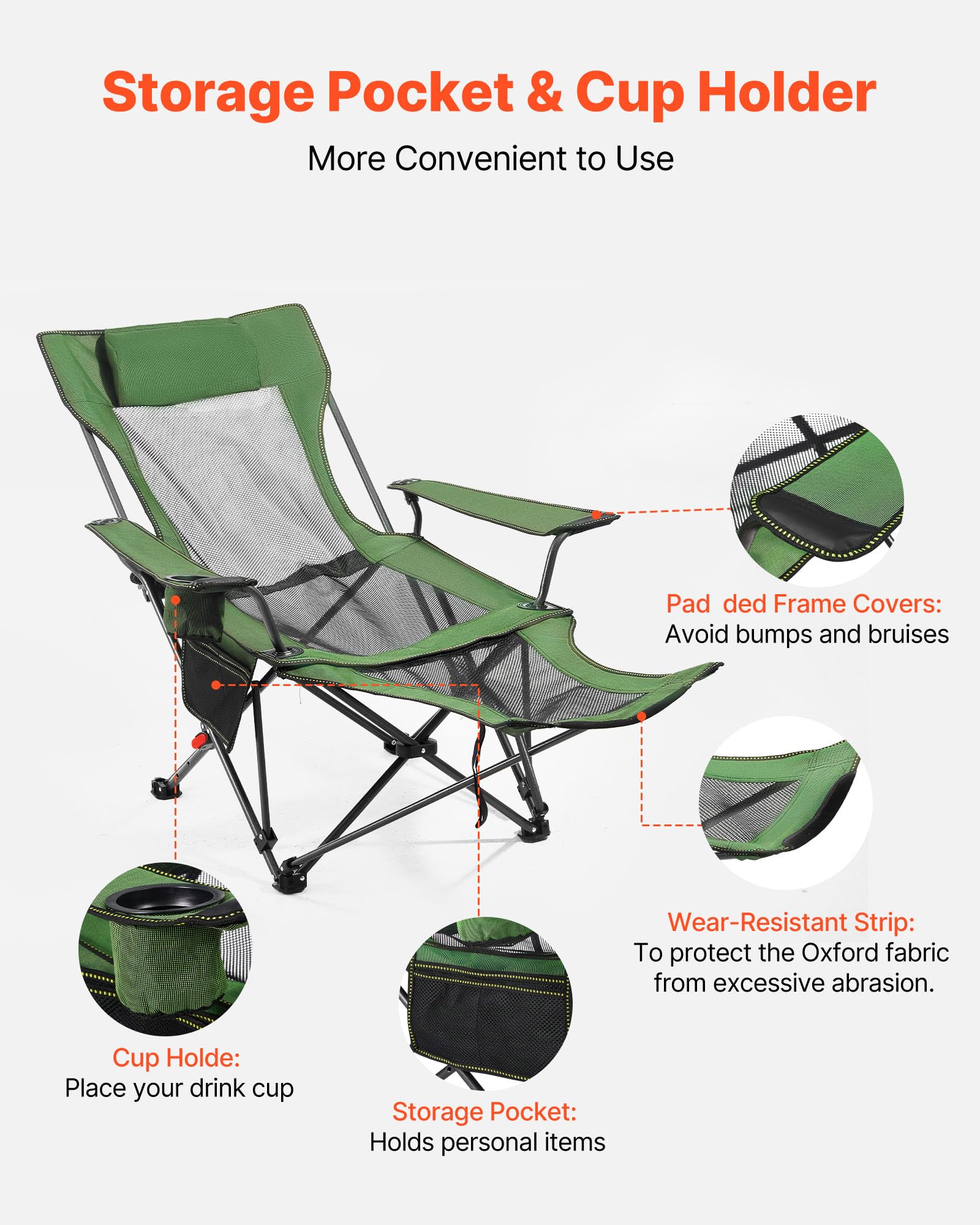 VEVOR chair headrest supports relaxed posture during extended lounging.