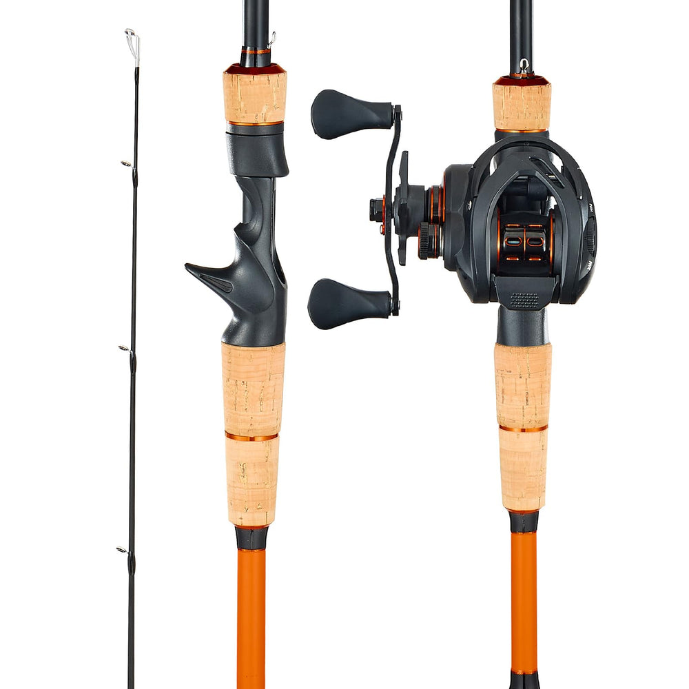 VEVOR rod-and-reel-combo 7 ft two-piece rod for versatile bass casting.