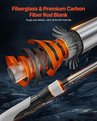 VEVOR fiberglass-carbon blend delivers lasting durability on the rod.