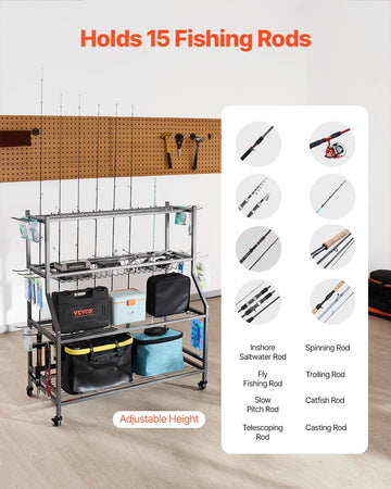 VEVOR rod storage organizer keeps tackle boxes and reel accessories neatly organized.