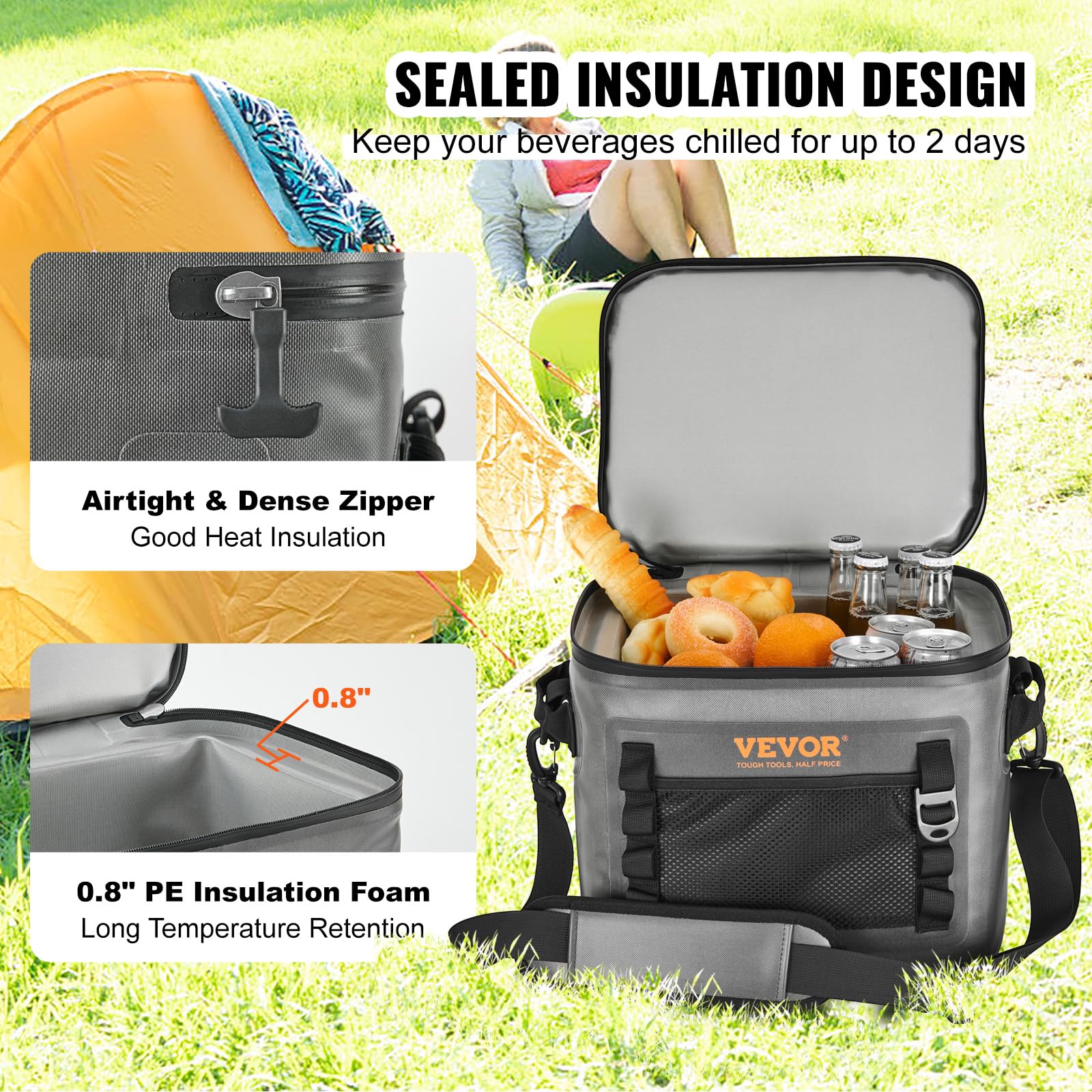 VEVOR Soft Cooler 24 Cans open top for quick access to drinks on the go.