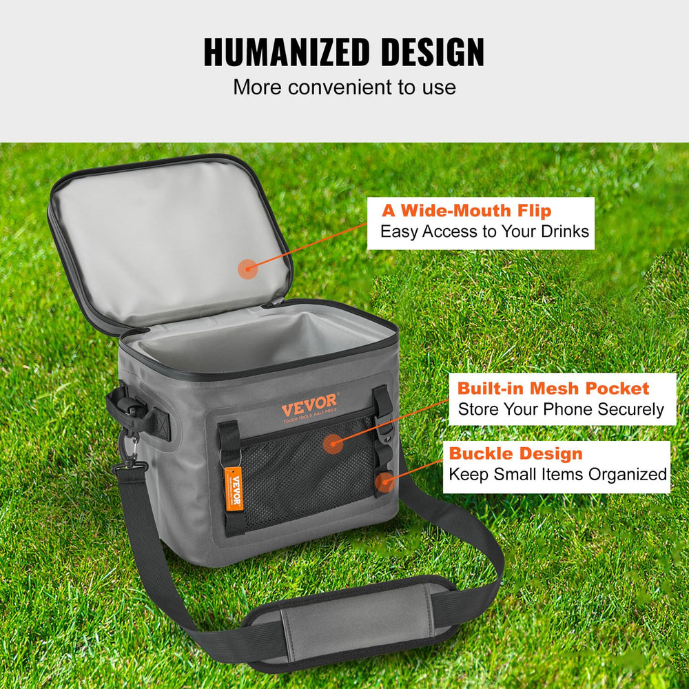 VEVOR Soft Cooler 24 Cans waterproof seal prevents leaks during activities.