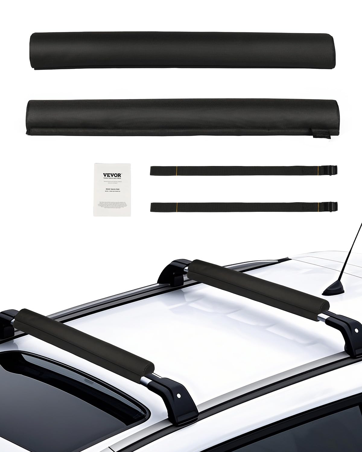 VEVOR soft roof rack pads on universal crossbars ready for mounting