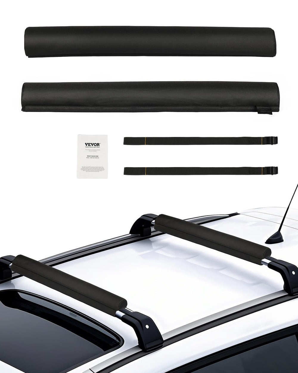 VEVOR soft roof rack pads on universal crossbars ready for mounting