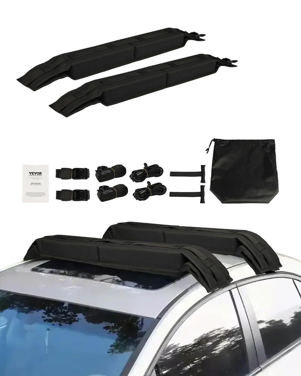 VEVOR soft roof rack pads with a 31.5-inch universal fit for safe gear transport.