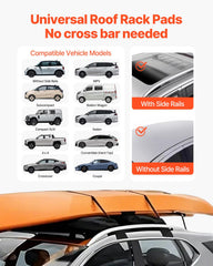 VEVOR roof rack pads showing included straps for tool-free installation.
