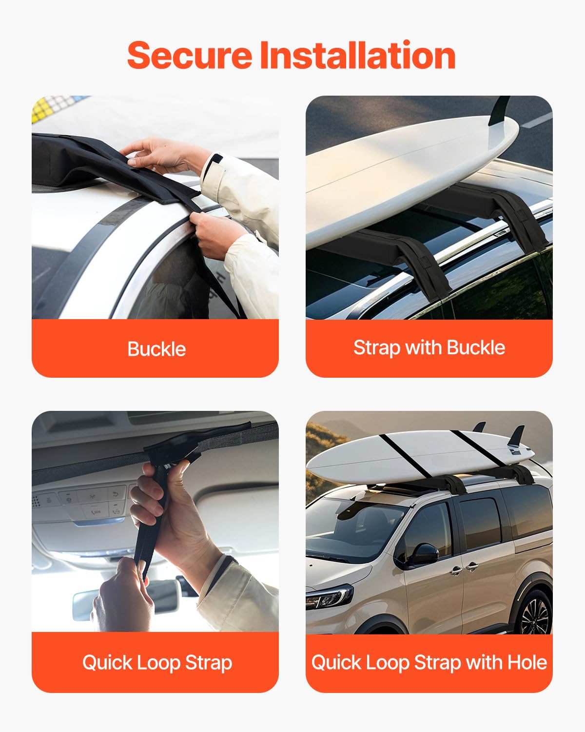 VEVOR thick-padded roof pads absorbing shocks during travel.