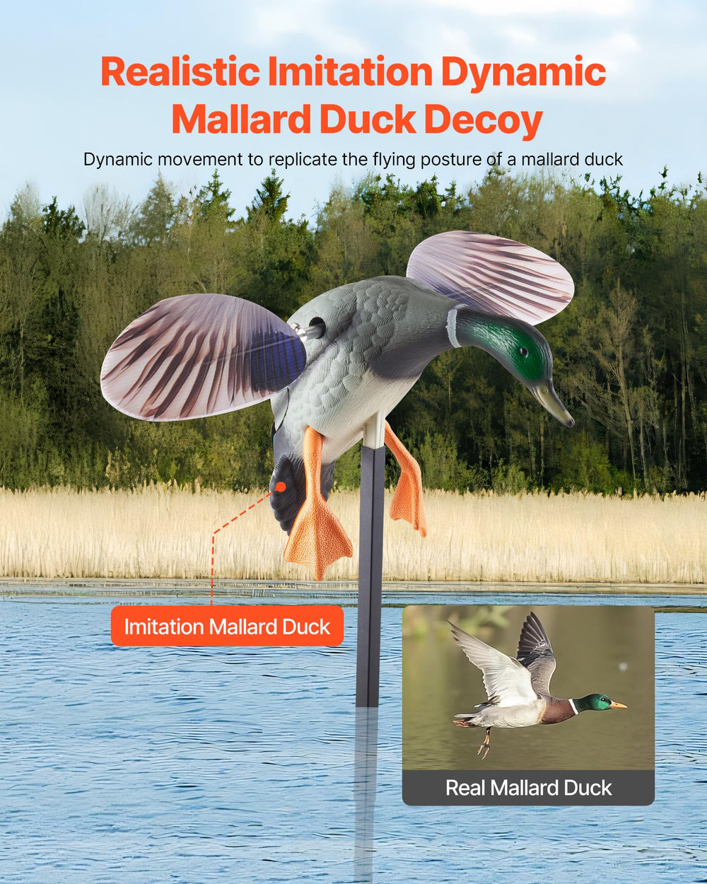 VEVOR duck decoy remote-control action shows wing flapping from distance.