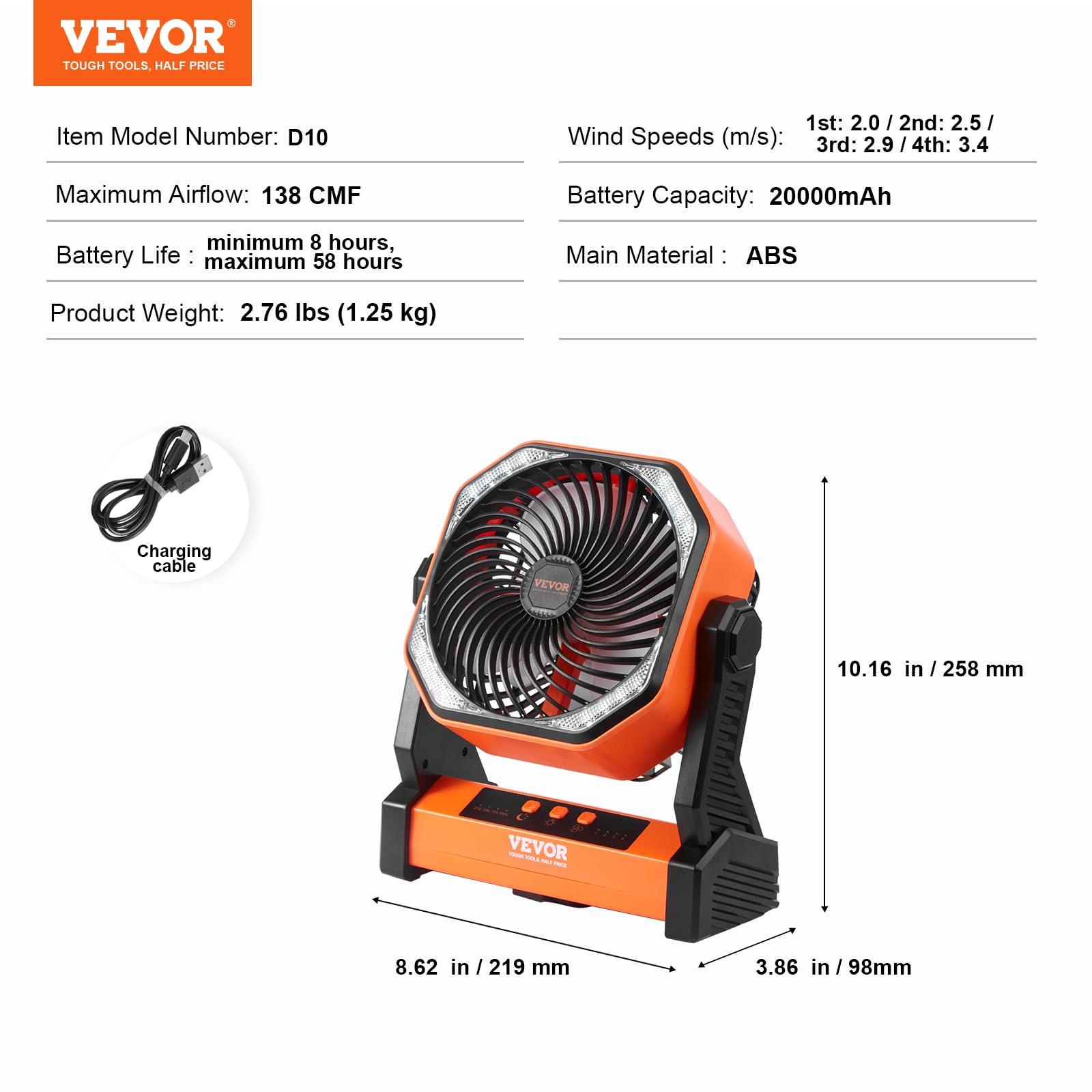 VEVOR stable base design keeps the compact fan steady on desks or tables