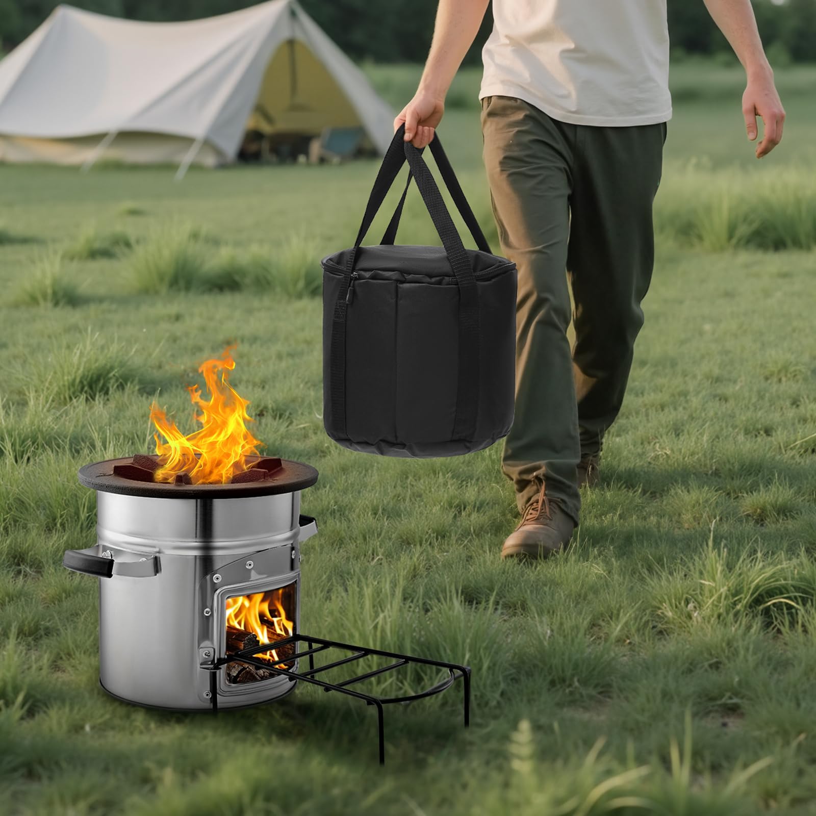 VEVOR stainless steel rocket stove durability in rugged settings.