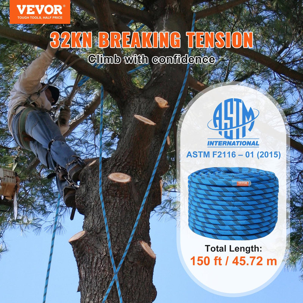 VEVOR blue static rope, coiled for compact transport