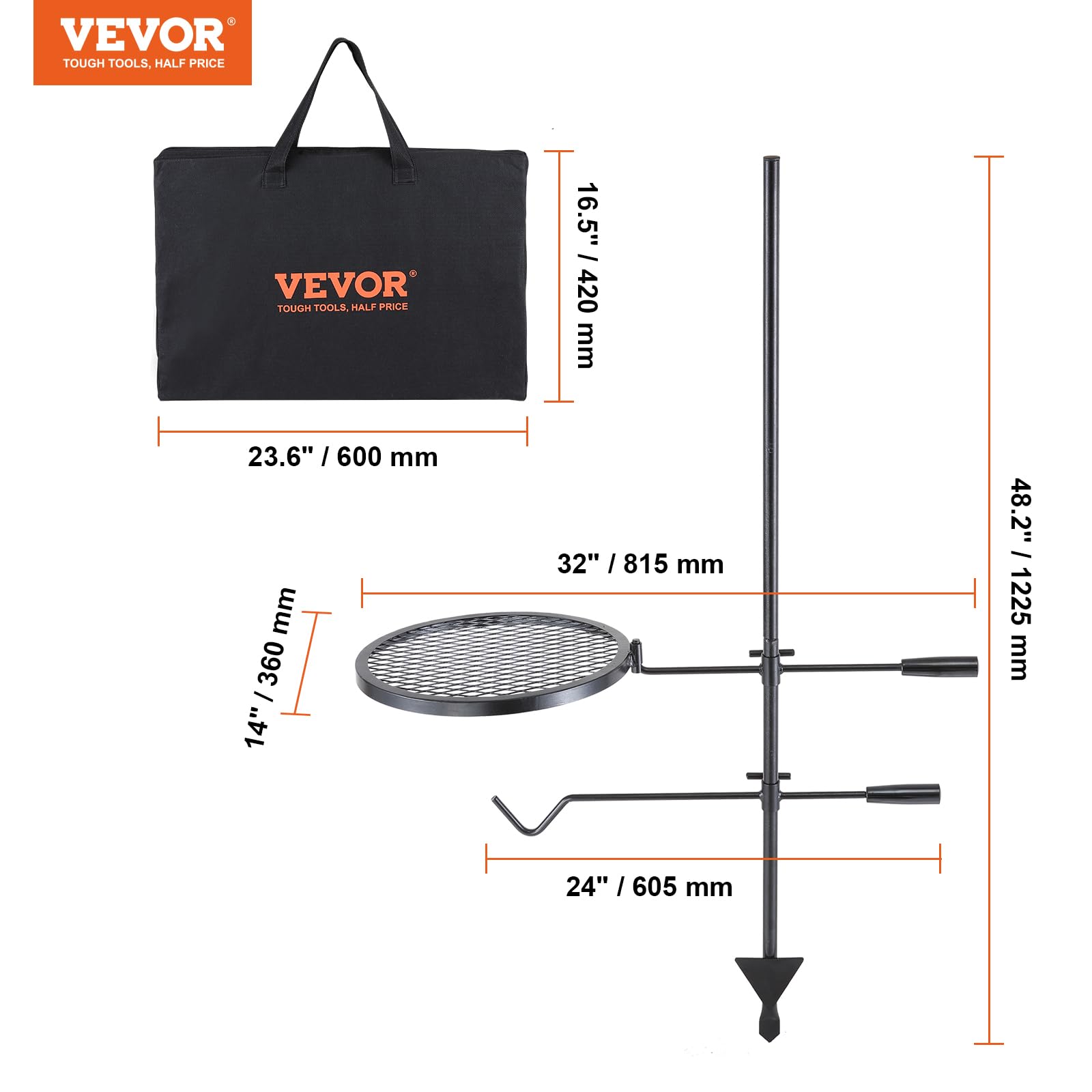 VEVOR Swivel Campfire Grill 360 degree rotation for flexible cooking