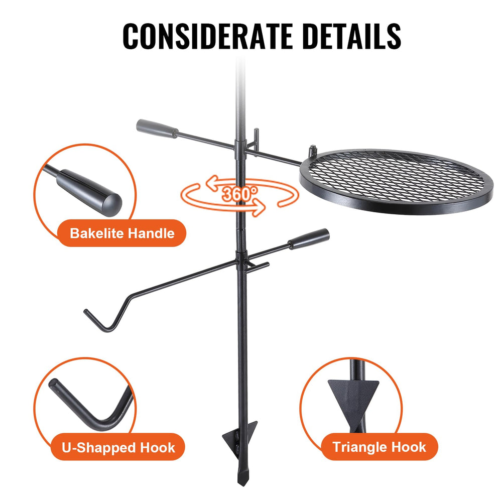 VEVOR Swivel Campfire Grill with bakelite handle for quick height adjustments