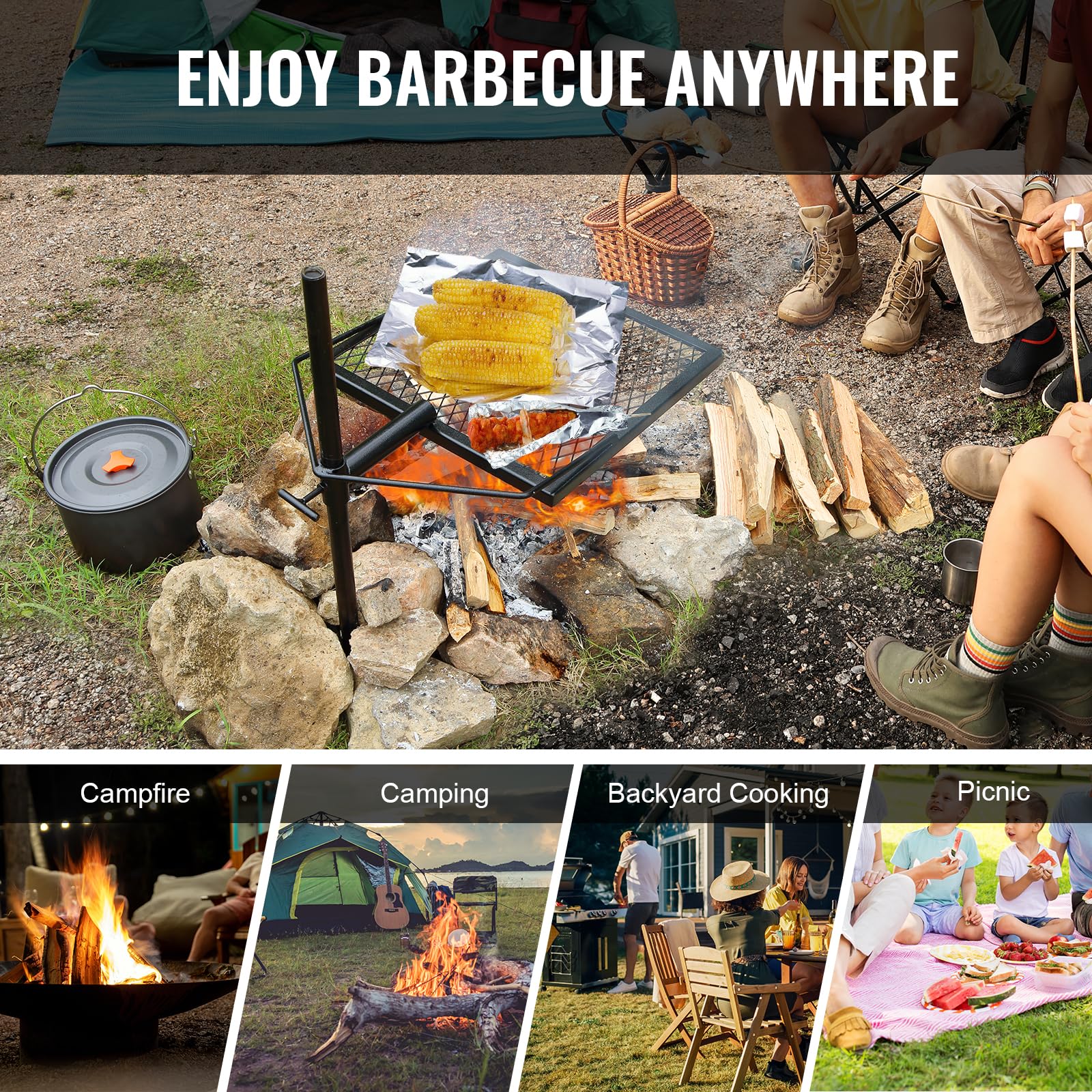 VEVOR Swivel Campfire Grill ideal for camping and backpacking use