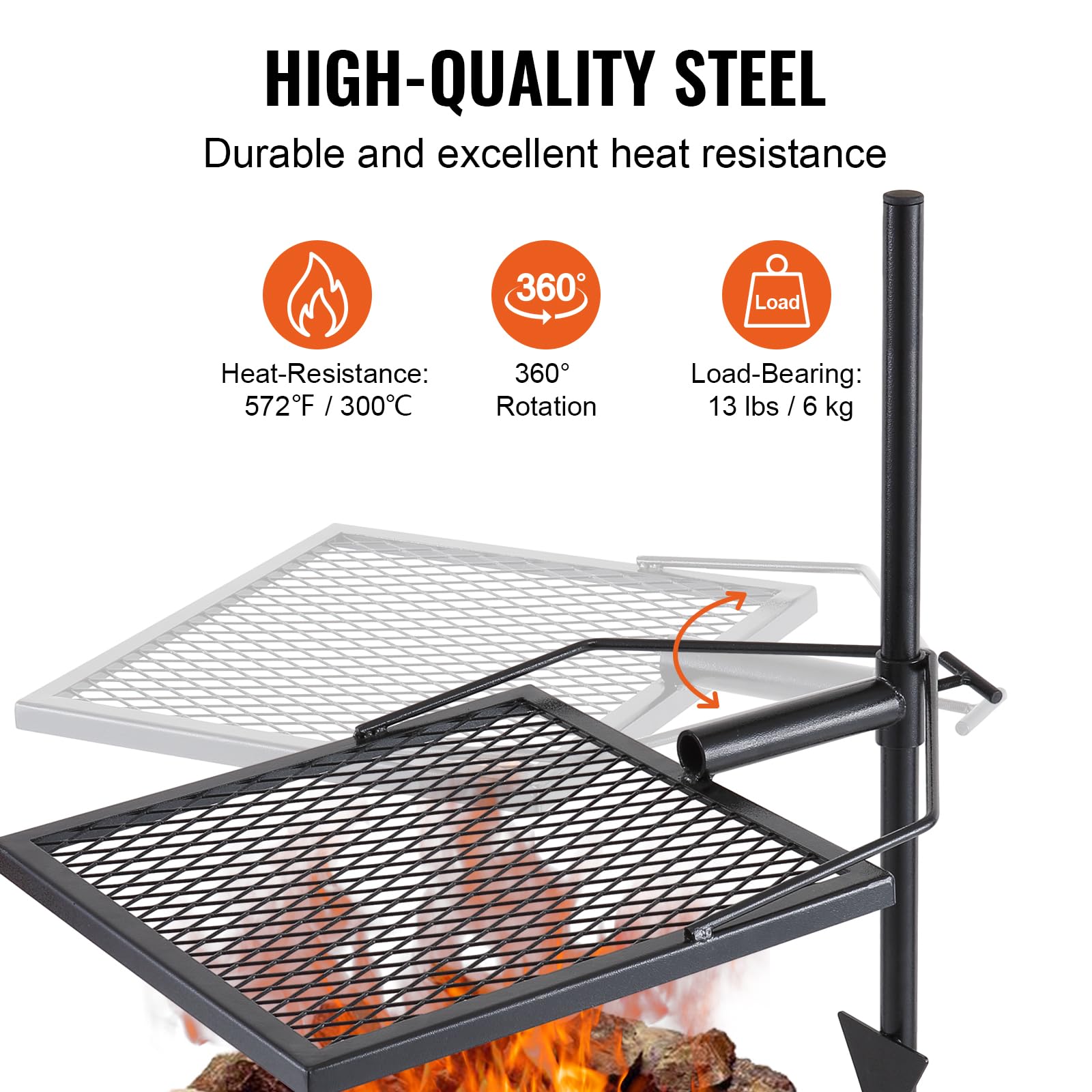 VEVOR Swivel Campfire Grill open-fire cooking on durable steel frame