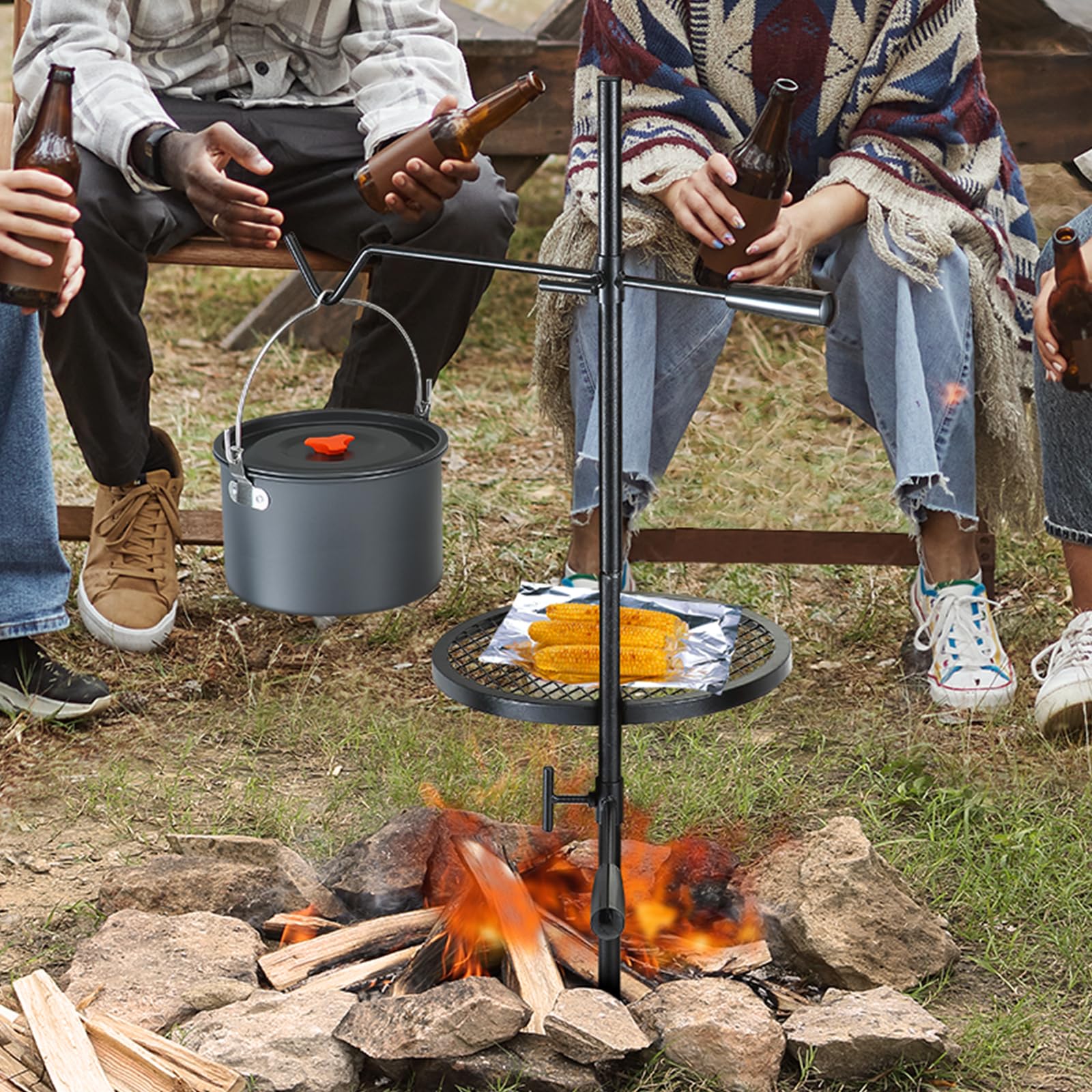 VEVOR Swivel Campfire Grill U shaped hook supports dutch ovens and kettles