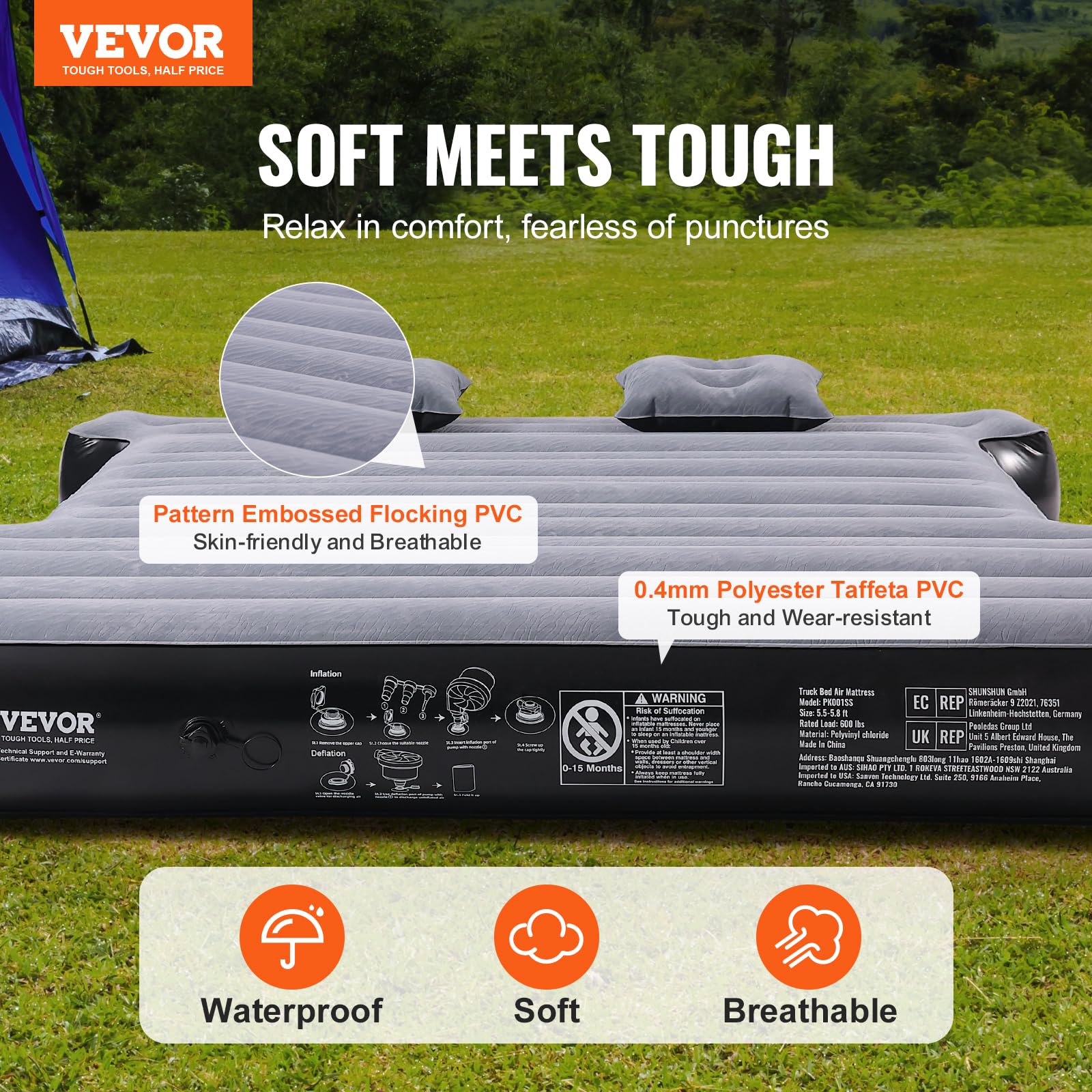 VEVOR truck bed air mattress side view shows full-size fit.