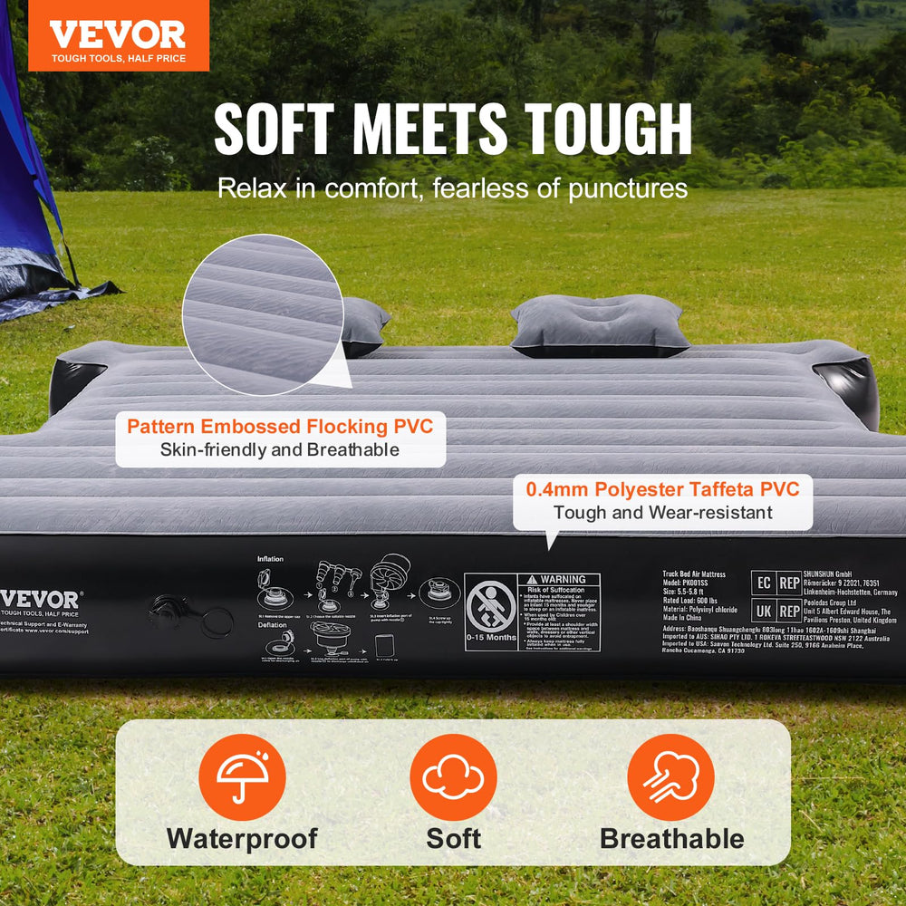 VEVOR truck bed air mattress side view shows full-size fit.