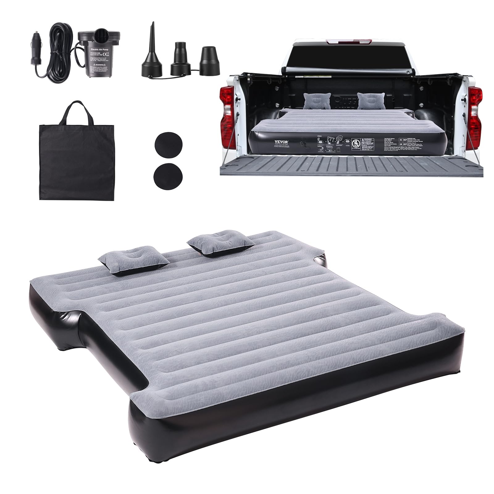 VEVOR truck bed air mattress top view highlights roomy sleep space.