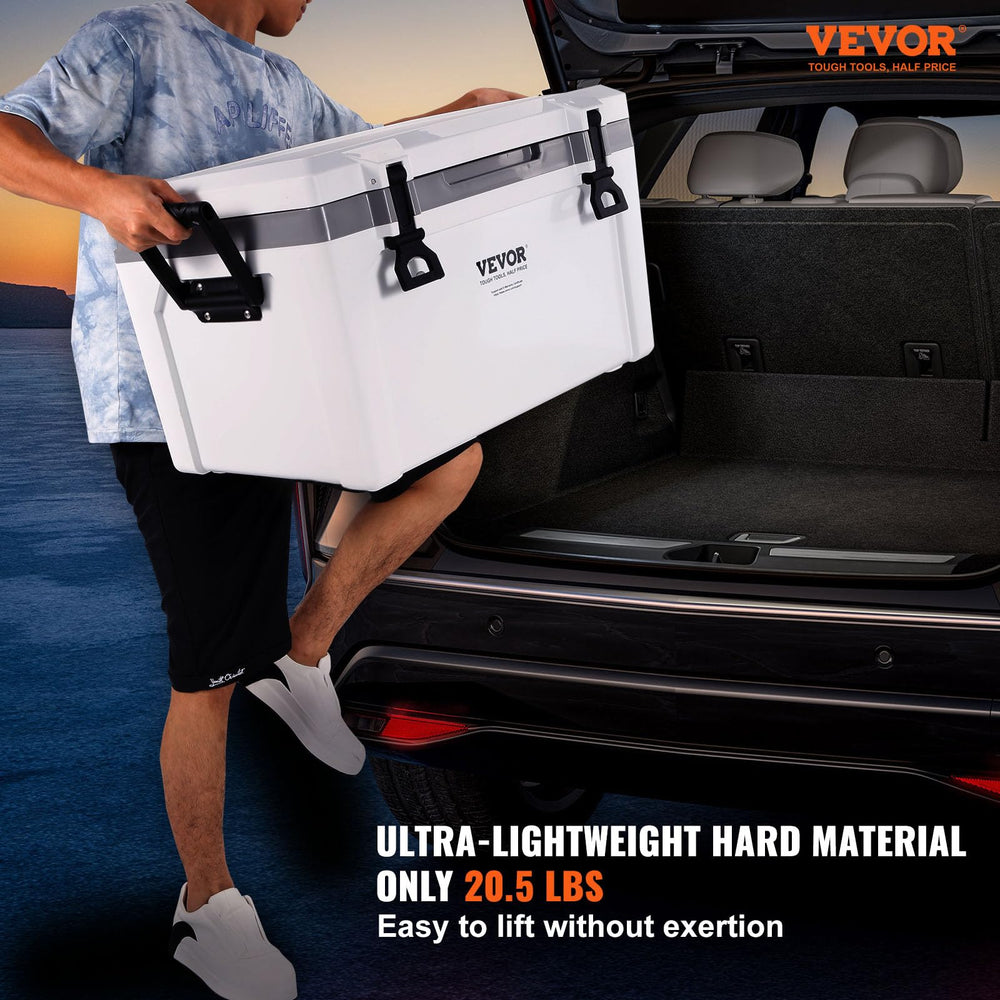 VEVOR Ultra-Light 52 Qt lid-open scene highlights quick access for picnics.