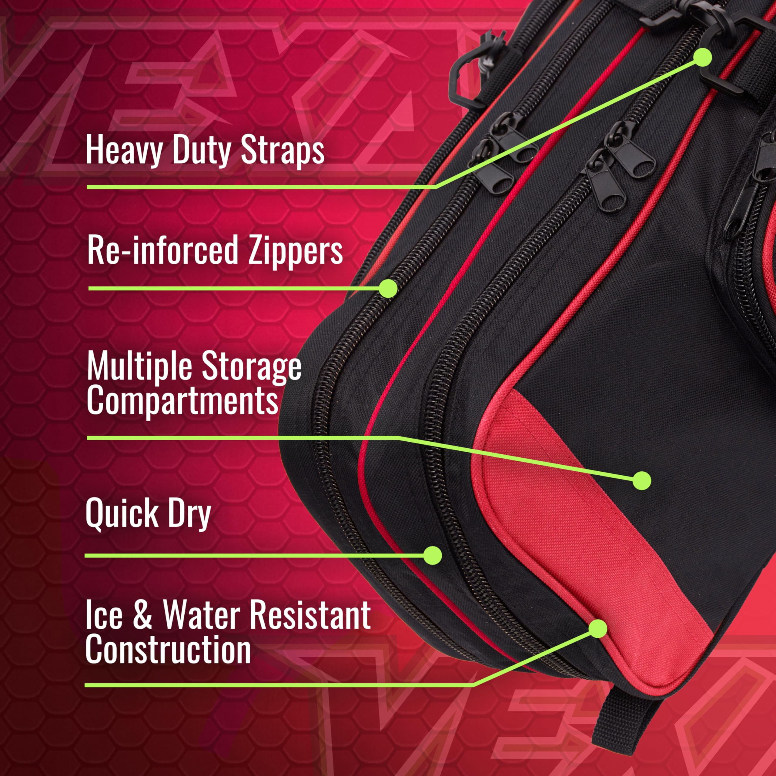 Reinforced zipper and water-resistant denier shell close-up