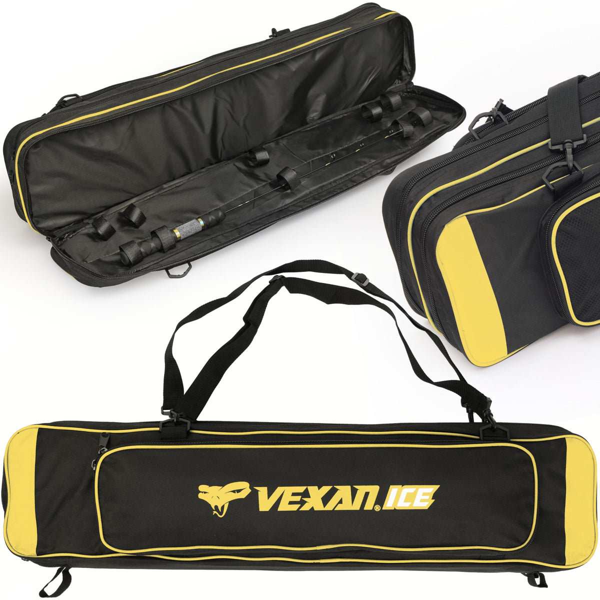 Vexan 36-inch ice fishing rod case, yellow exterior
