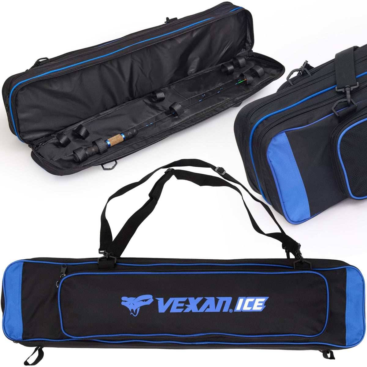 Blue Vexan ice fishing rod case, 36-inch exterior