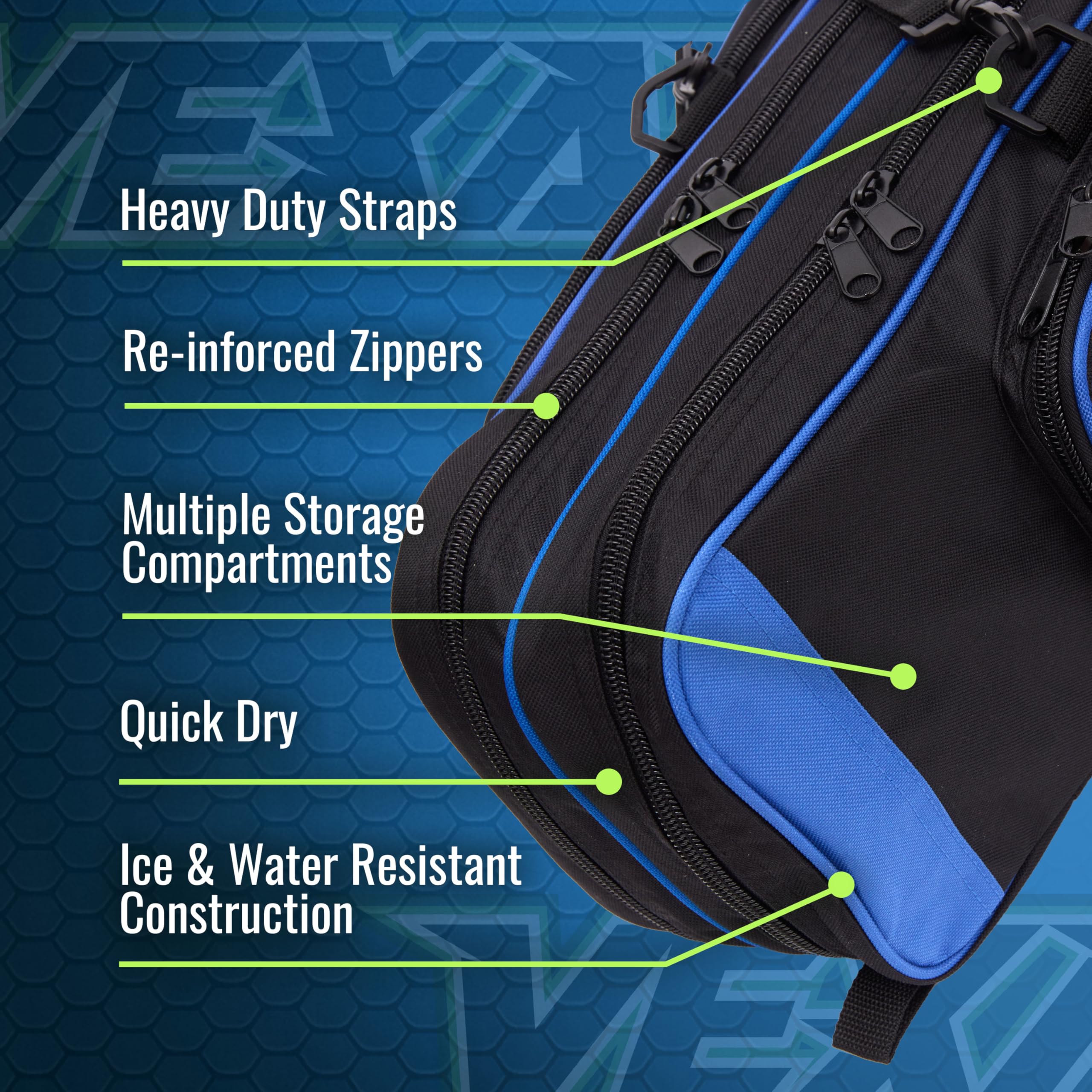 Interior of Vexan ice fishing rod case showing padded compartments