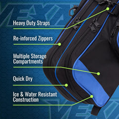 Interior of Vexan ice fishing rod case showing padded compartments