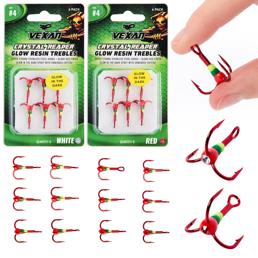 Vexan Size 4 Treble Hook with Glow Crystals and Blood Red Finish