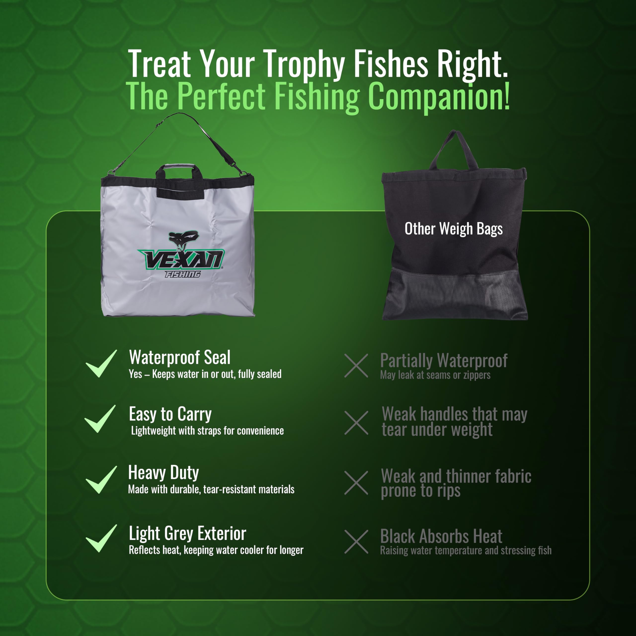 Vexan American-owned brand signals trusted quality for fishing trips.