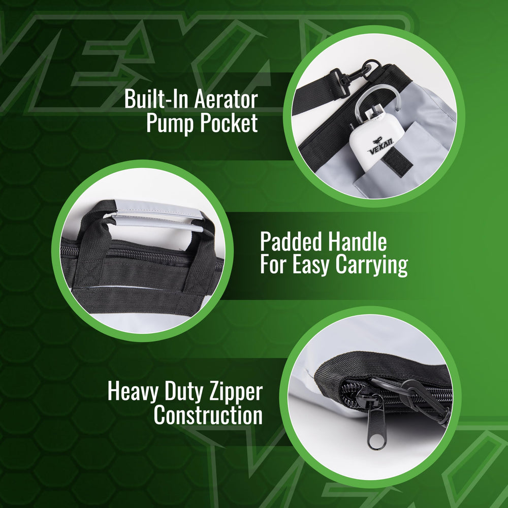 Vexan weigh-in bag's light-grey shell reflects heat to reduce stress on live catch
